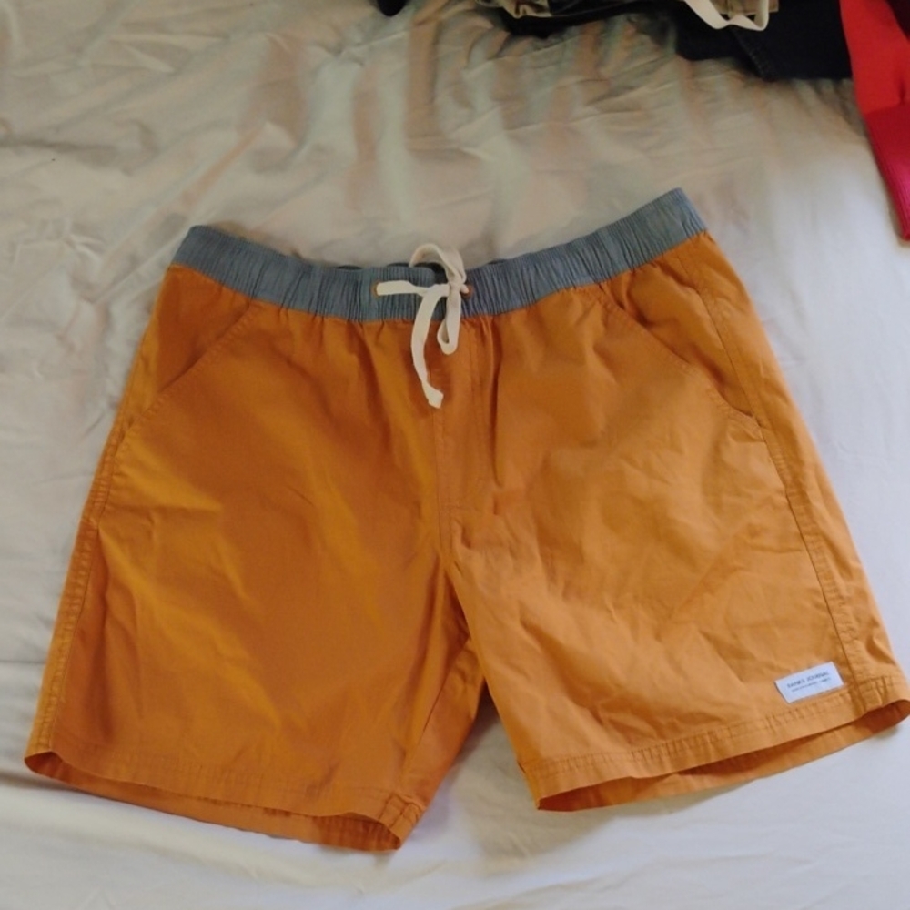 Orange Banks Journal Swim Shorts with Blue Gray Waistband